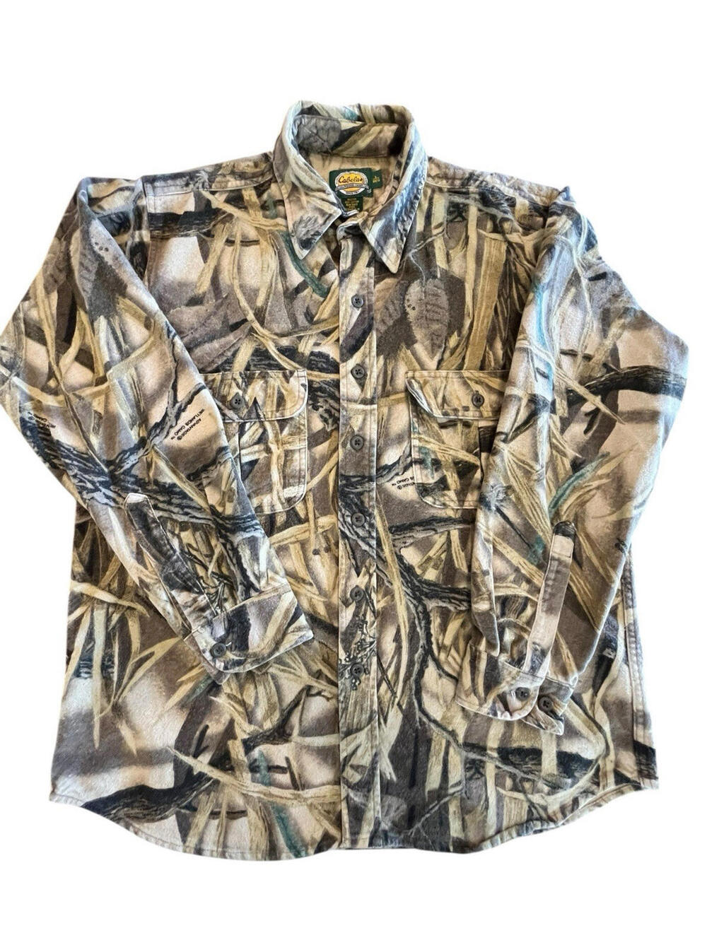 Cabela’s Camo Shirt Hunting Chamois Flannel Mens Large Wetlands Camouflage 2775